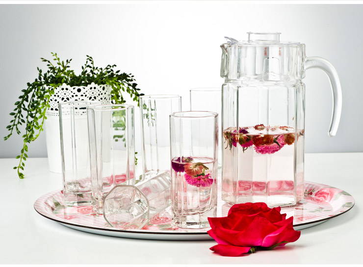 乐美雅 透明玻璃冷水壶套装水杯套装凉水壶套