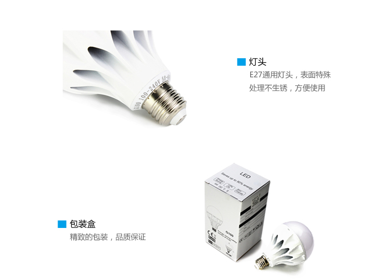 双绿 超亮LED灯泡19W球泡筒灯射灯替代卧室客厅45瓦节能灯 E27大螺口 冷白
