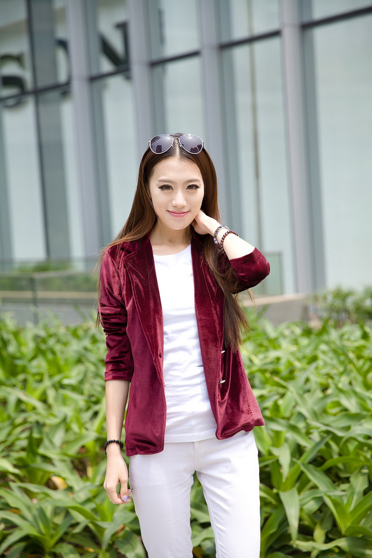 Lurecity 女装纯色天鹅绒<em>长袖</em>西装<em>外套</em>在<em>京东商</em>