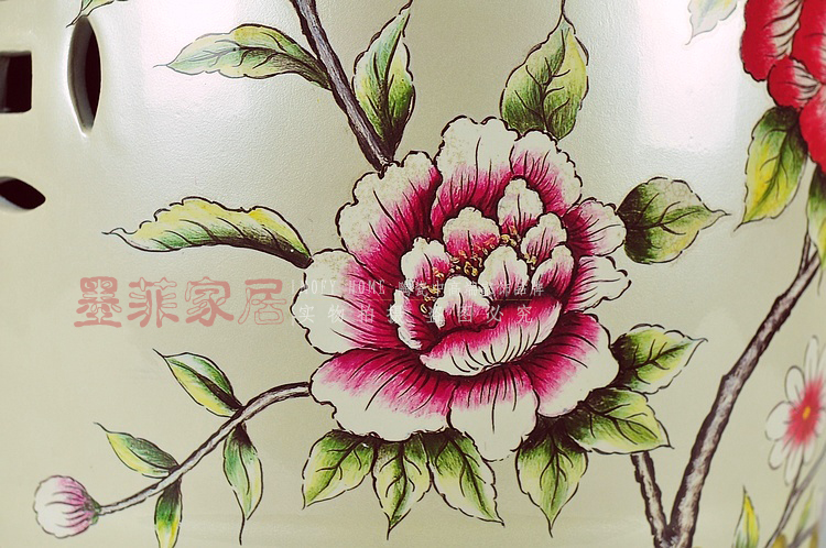 墨菲 中式客厅书房卧室家居手绘梳妆凳 凳子陶瓷鼓凳装饰工艺品摆件 浅黄底款