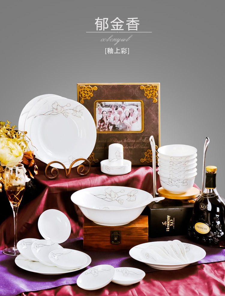 祥鸿德景德镇骨瓷餐具碗碟套装28头 JS-WDP A款