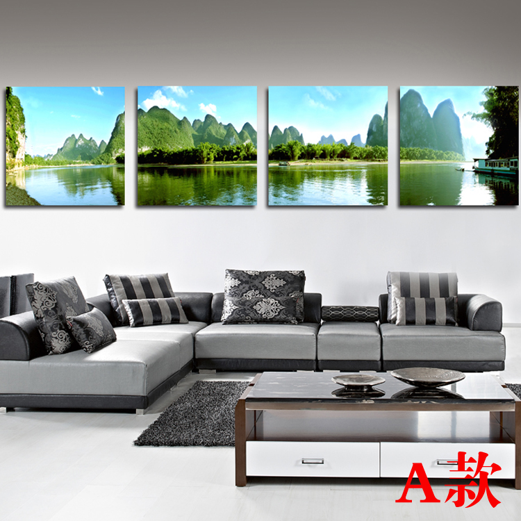 一若品牌 桂林山水画 风景画 客厅无框画 沙发背景墙装饰画 盖电表箱画 壁画酒店挂画 25毫米厚板 A款四联 60*60