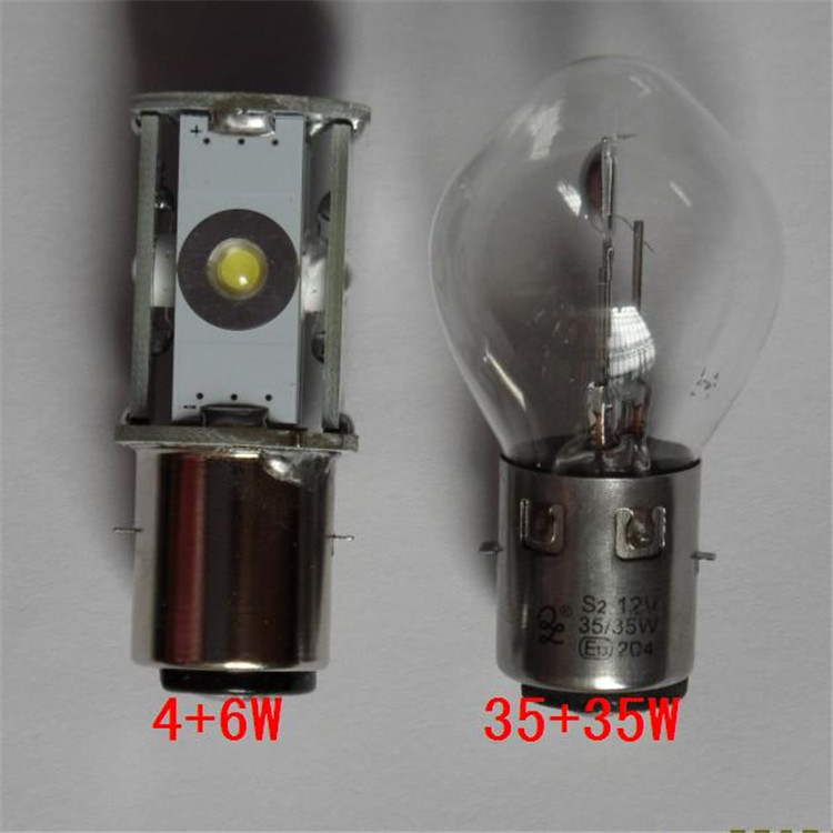 D灯 内置电动车大灯LED灯泡S2电动车灯泡BA20D双爪头直径20mm 12V CREE芯片白聚光镜面 5W