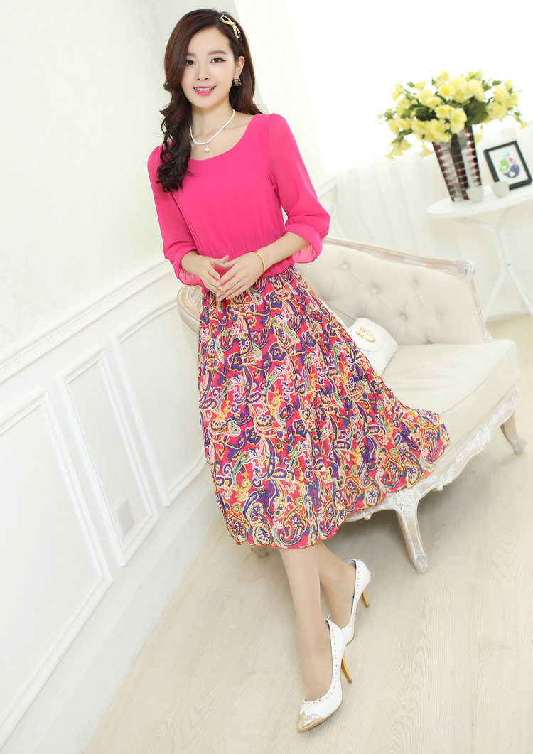 【货到付款】2014新款女装韩版修身印花田园