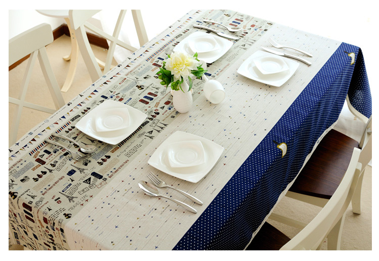 逸点正品 环游世界 韩式亚麻布艺桌布 台布 餐桌布 茶几布 140*180cm