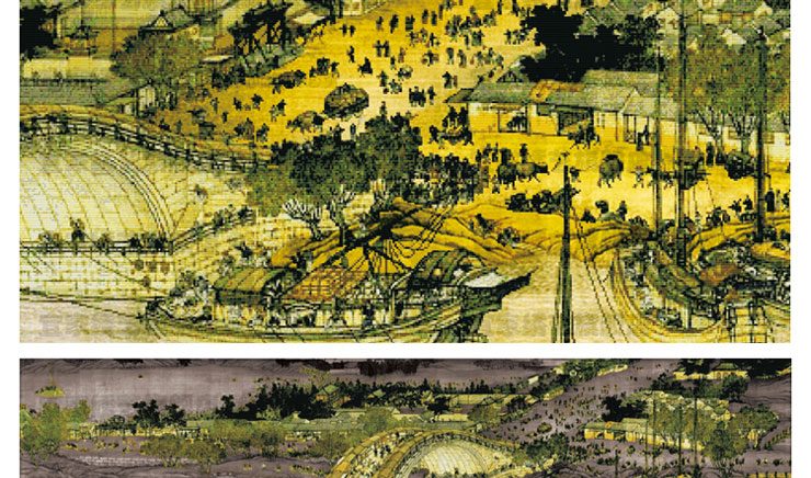 宜家绣艺 新款印花3D十字绣22米清明上河图十字绣珍藏版古典客厅大画 3D高端埃及棉288x96厘米