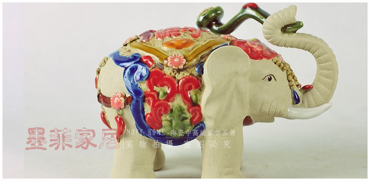 墨菲 东南亚陶瓷象 现代时尚创意简约家居装饰工艺品摆件礼品 一对价 小号一对价