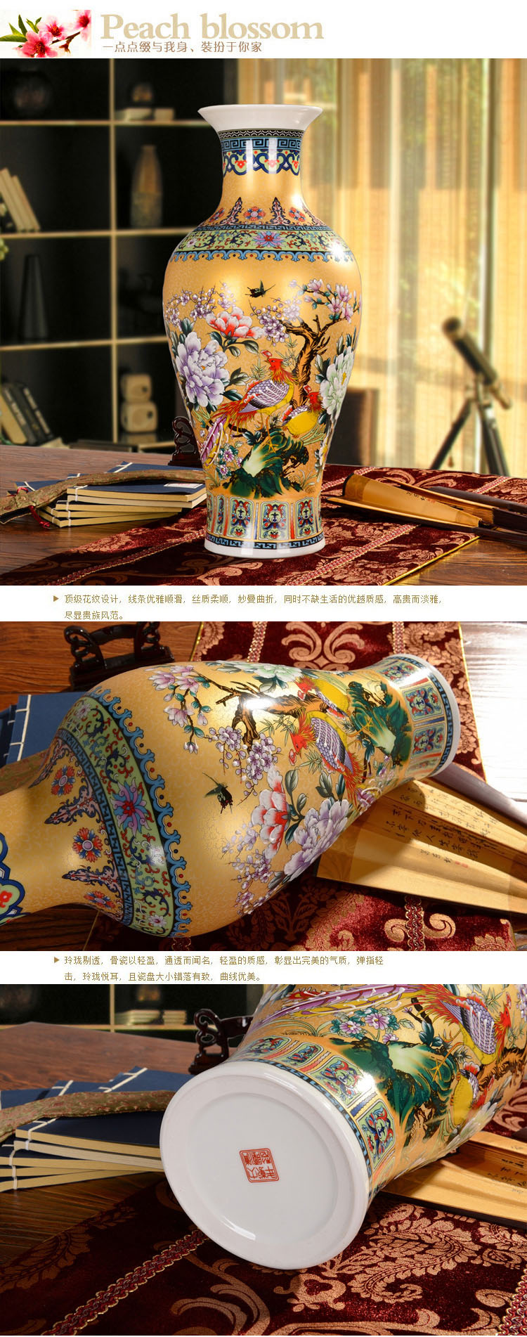 
                                        泰浦瓯 景德镇陶瓷器 珐琅彩落地欧式古典花瓶 家居时尚装饰工艺品摆件（单个） 蓝色富贵牡丹 大号                