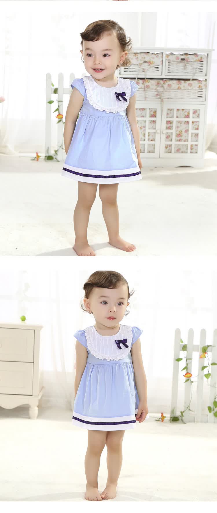 奇乐兔夏款<em>女宝宝裙子蓝色</em>学府风公主裙婴儿衣