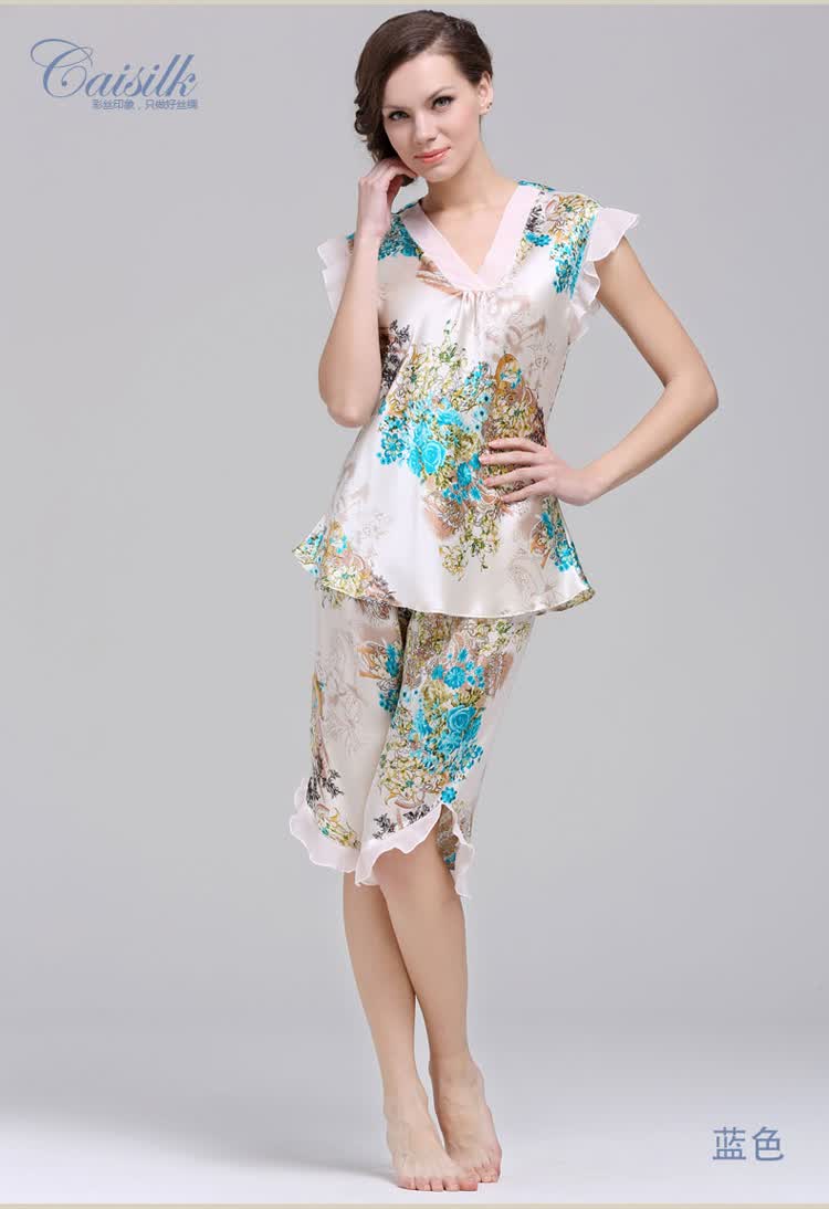 CAISILK <em>女式真丝睡衣套装</em>女丝绸夏季短袖10