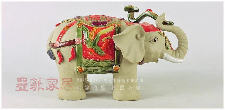 墨菲 东南亚陶瓷象 现代时尚创意简约家居装饰工艺品摆件礼品 一对价 小号一对价
