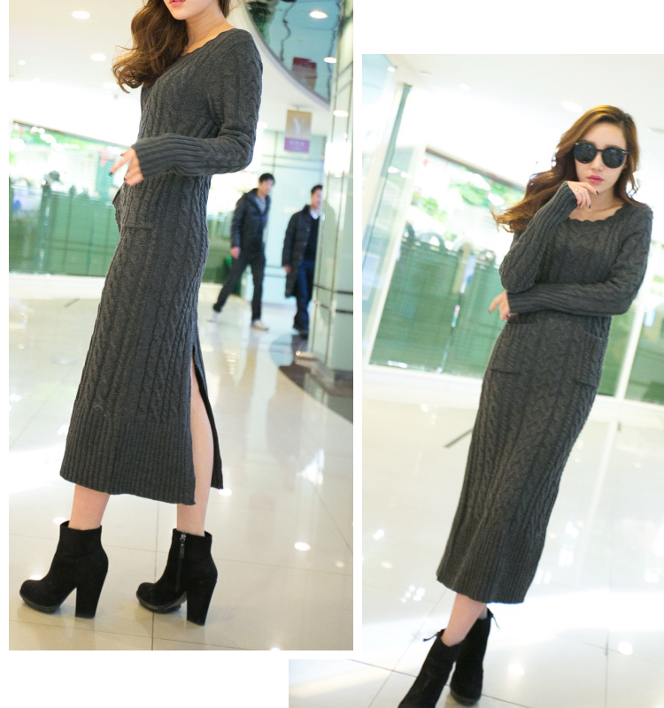 PENGLA 韩国代购 秋冬中<em>长款</em>加厚<em>毛衣连衣裙</em>