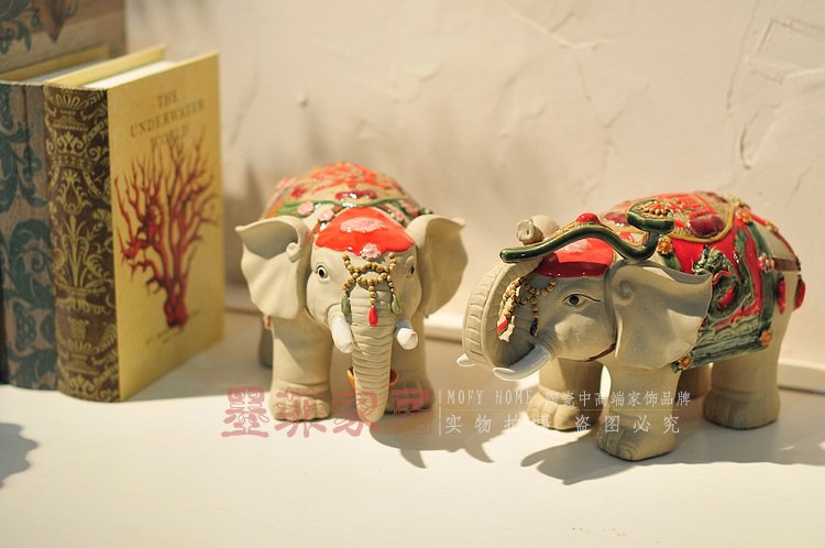 墨菲 东南亚陶瓷象 现代时尚创意简约家居装饰工艺品摆件礼品 一对价 小号一对价
