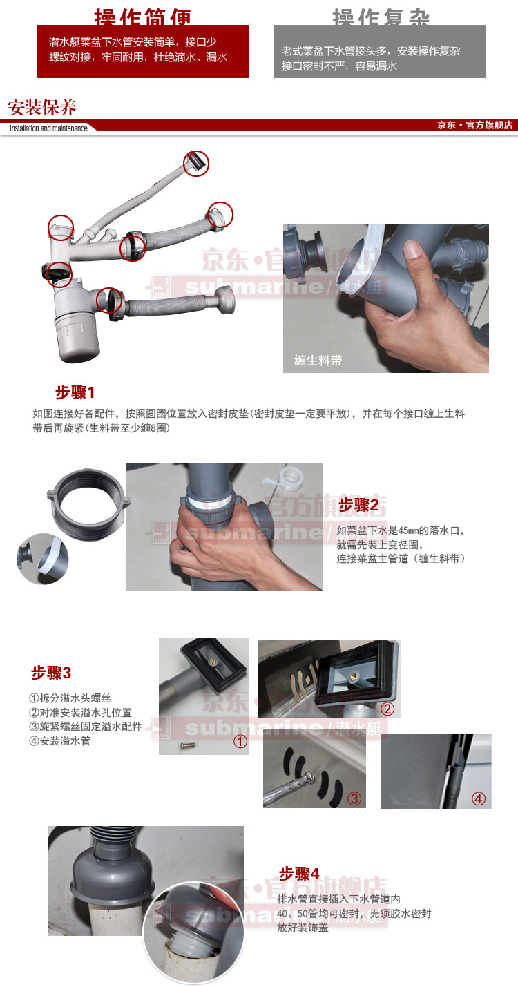 潜水艇双槽菜盆下水管 CSQ-2 通用型 厨卫五金