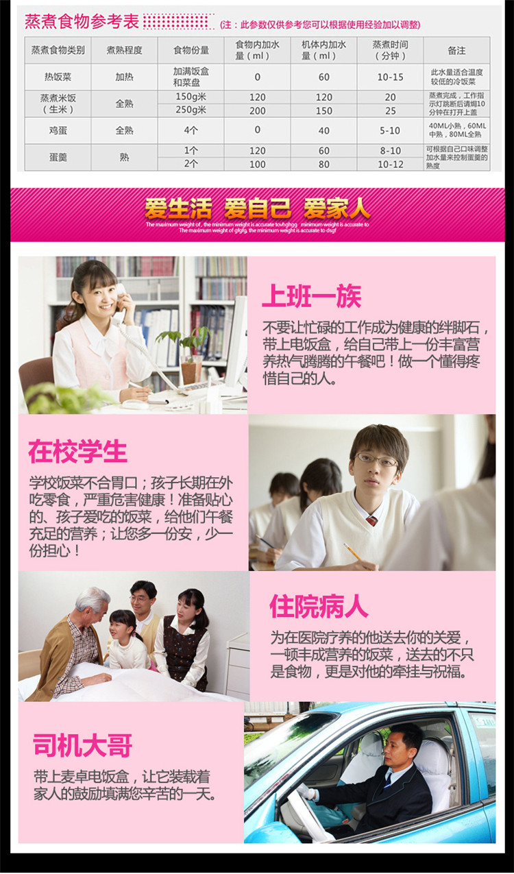 麦卓MAKEJOY  MJ-2013多功能电热饭盒双层 插电保温饭盒 不锈钢内胆 MJ-2011B粉色