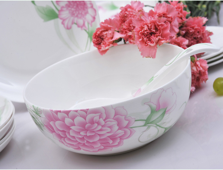 华光陶瓷 红芍凝香骨瓷餐具 碗 新品8寸汤碗 大碗