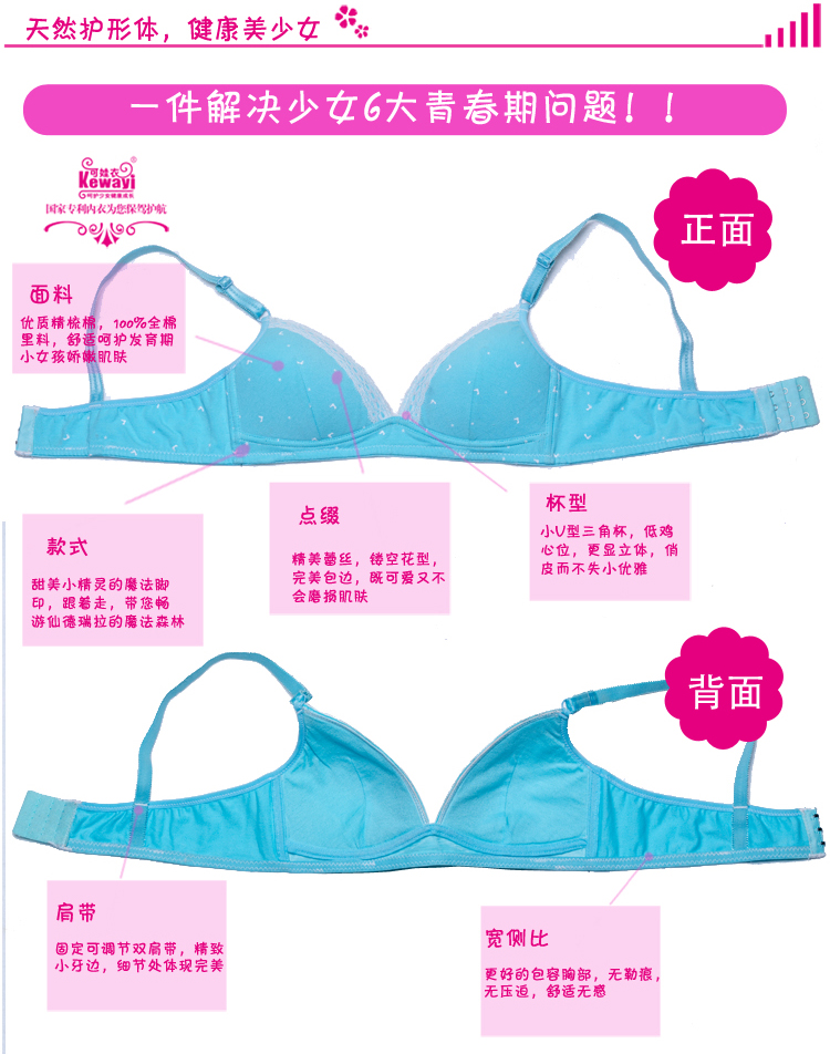 可娃衣小<em>三角杯少女</em>发育内衣 甜美蕾丝无钢圈