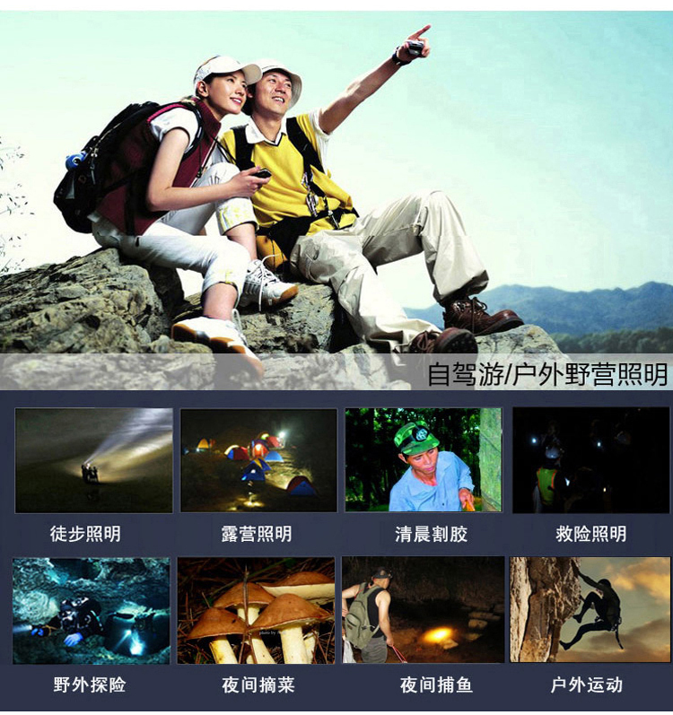 KLT快灵通ST-988 头灯 充电 LED 户外强光照明钓鱼灯7灯矿山探洞 银