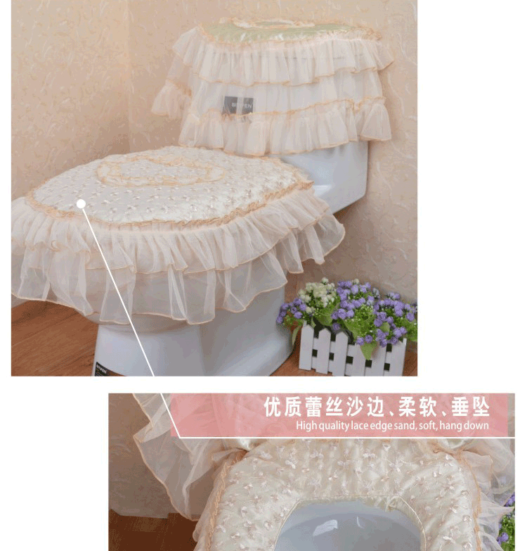 韦韦加厚马桶垫 座便器暖垫 加厚田园布艺 蕾丝马桶套三件套 福星高照 见详情