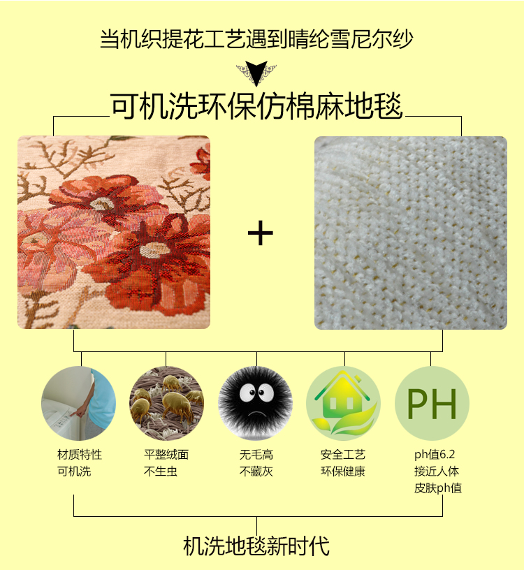 
                                        易普美家 卧室床边毯客厅茶几 欧式田园长方形短毛薄美式乡村地毯 ED005 2000MMx2500MM                