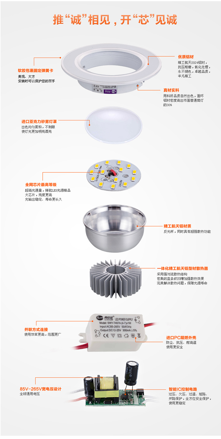 尚仕达 led筒灯7w9w12w节能射灯吊顶服装店家用商务全套背景墙灯 12W高光银-正白JXA6 12W