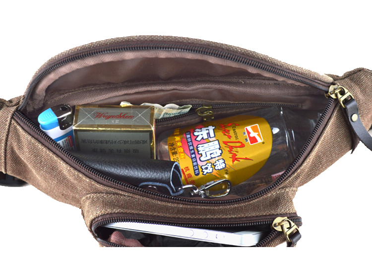 星立男士休闲腰包 新款多功能纯棉帆布腰包 韩