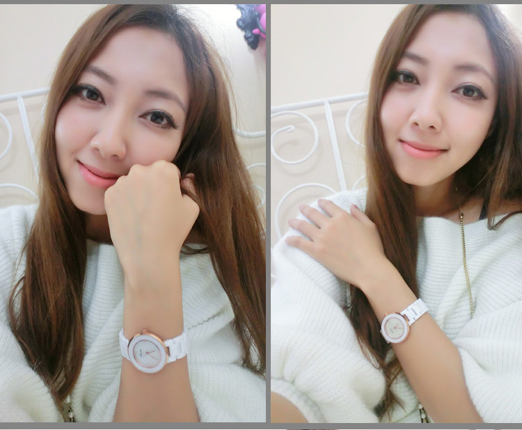 奥威时awsky 时尚陶瓷表<em>女手表</em>天然贝壳面白色