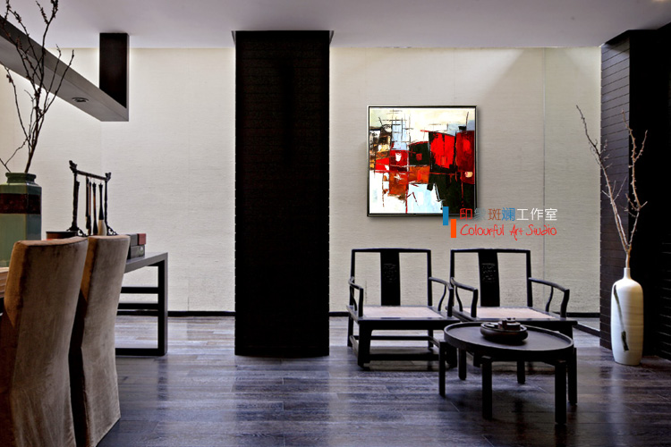 
                                        无声的表达 纯手绘原创油画 客厅卧室挂画 现代简约抽象装饰画 印象斑斓 A-款 80X80cm                