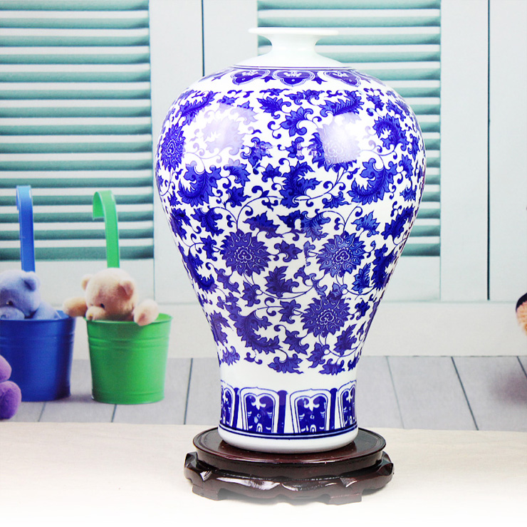 欢畅 景德镇陶瓷 青花缠枝鱼尾花瓶  家居工艺品摆件 装饰摆件 家居花瓶摆件aj262 将军罐