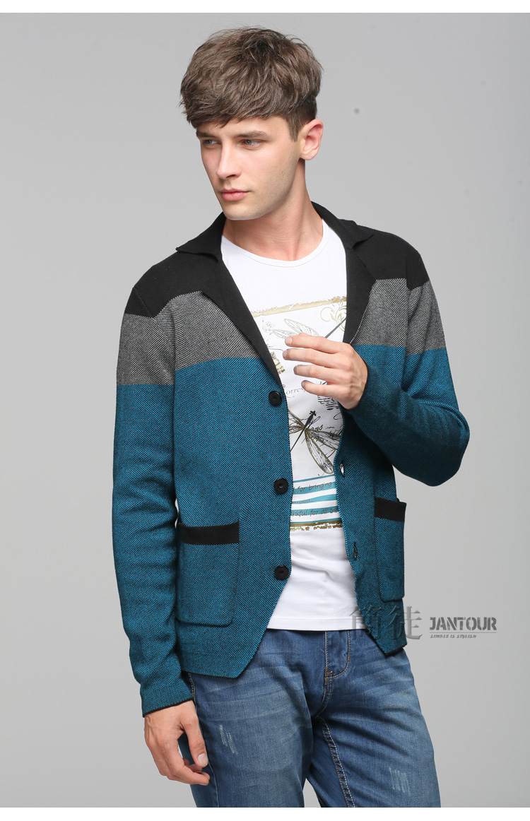 简徒 秋装新款男士毛衣 韩版<em>西装领针织</em>衫 <em>开衫</em>