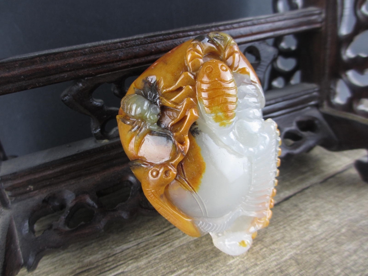 聚达珠宝 天然黄龙玉水草花手把件 俏色精雕五