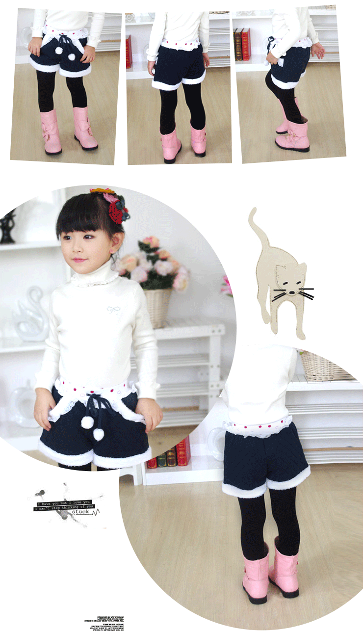 布丁达人秋<em>冬</em>款<em>女童</em>加厚款<em>短裤</em>靴裤KZ0140 红