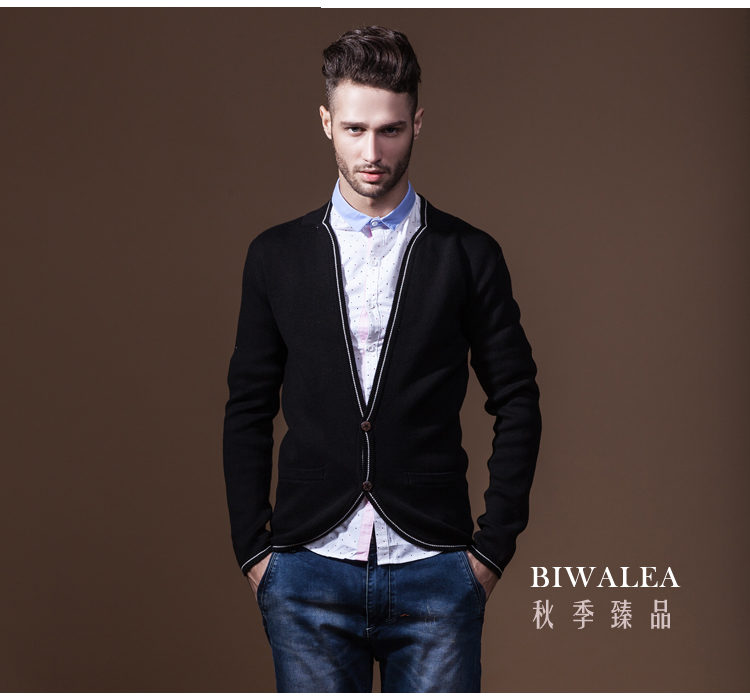 Biwalea2014春装新款英伦休闲男士<em>开衫</em>针织衫