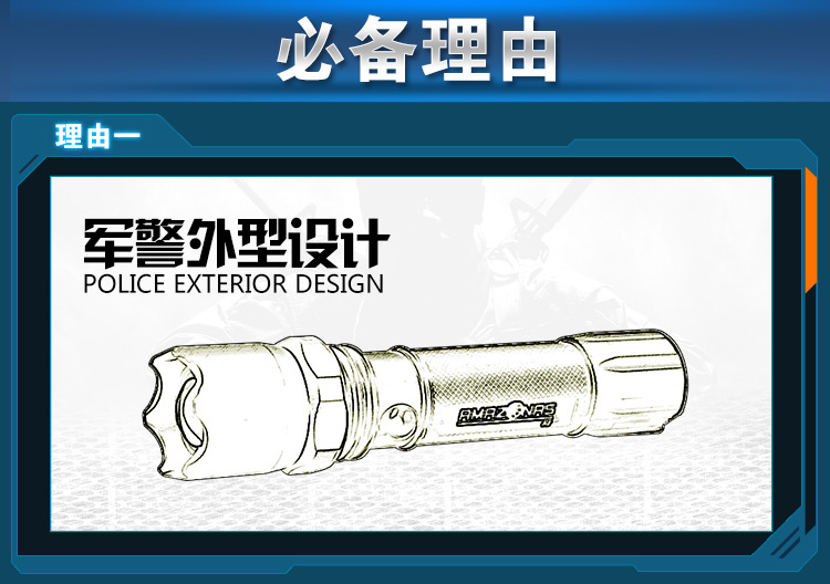 亚马逊应急灯照明LED强光手电筒充电远射防水家用消防手电 A7 绿色