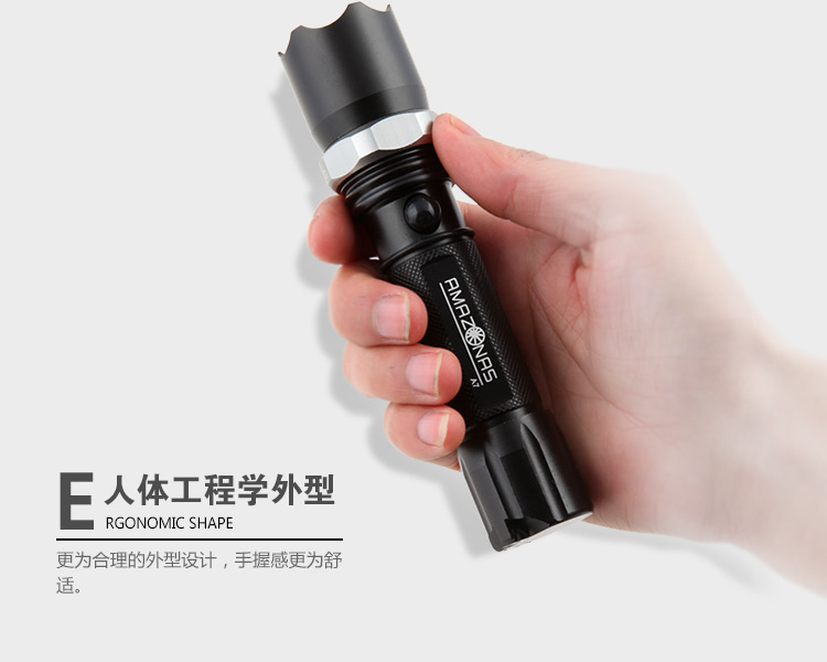 亚马逊应急灯照明LED强光手电筒充电远射防水家用消防手电 A7 绿色