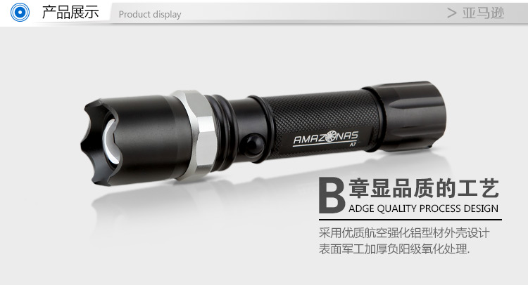 亚马逊应急灯照明LED强光手电筒充电远射防水家用消防手电 A7 绿色