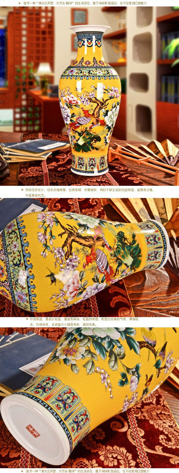 
                                        泰浦瓯 景德镇陶瓷器 珐琅彩落地欧式古典花瓶 家居时尚装饰工艺品摆件（单个） 蓝色富贵牡丹 大号                