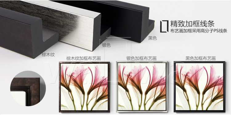 
                                        墙蛙wallwa 现代客厅装饰画餐厅简约有框花卉挂画壁画墙画三联画 蜜语透明花 G款叶子-木纹细框 外框尺寸72cm*72cm                