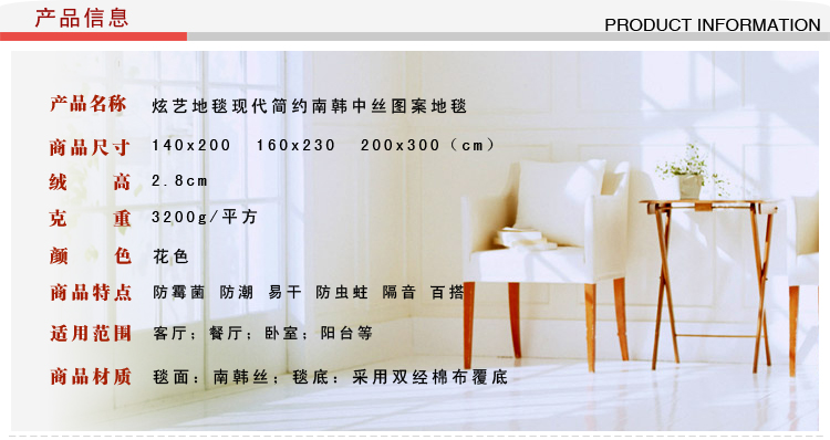 炫艺地毯 客厅卧室茶几沙发床边地毯 现代时尚简约地毯 南韩丝图案地毯 配饰凸显长方形大地毯 黑白圈 200CMx300CM