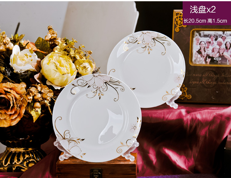 祥鸿德景德镇骨瓷餐具碗碟套装28头 JS-WDP A款