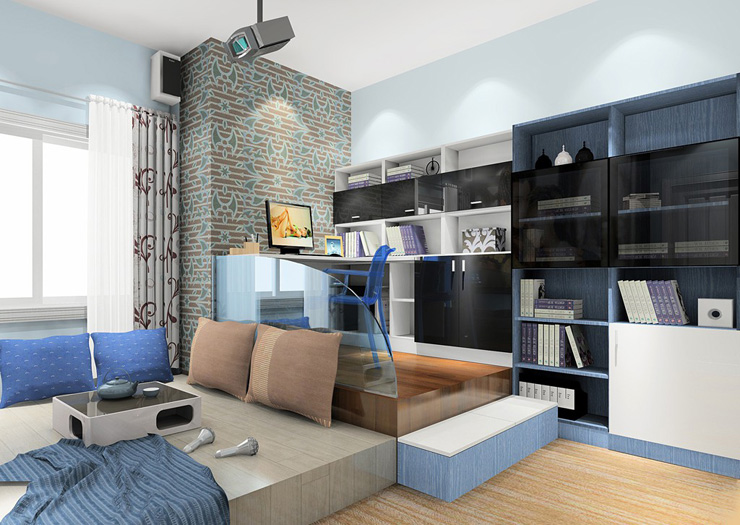 尚品宅配 定做书房榻榻米床 现代简约书柜 免费