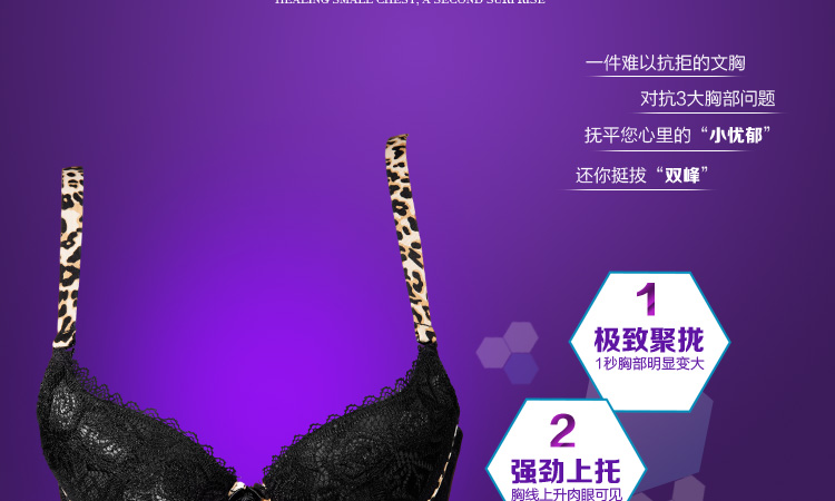 2014春新款女士黑色豹纹内衣超厚<em>文胸</em>聚拢加