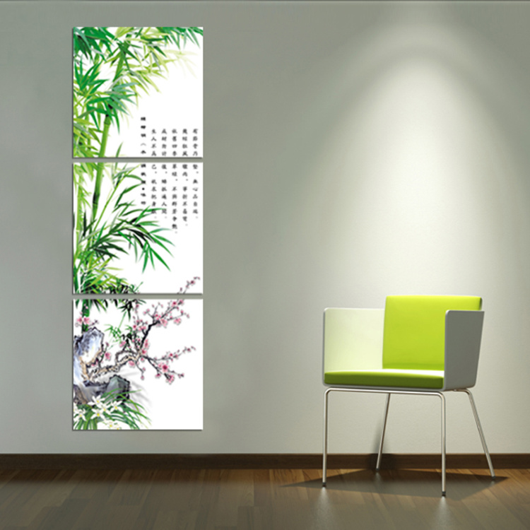 一若中式壁画 中国风装饰画 客厅玄关竖挂无框画 书房挂画三联 背景墙画 竹子挂画 节节高升 9毫米 60*60