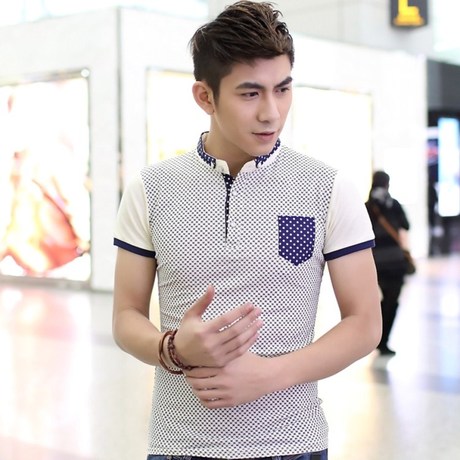 翻领短袖t恤男士印花半袖纯棉T恤韩版修身潮男