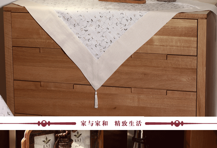 家与家和 棉麻绣花 欧式简约 餐桌布艺 麻灰色 135*135cm方桌布