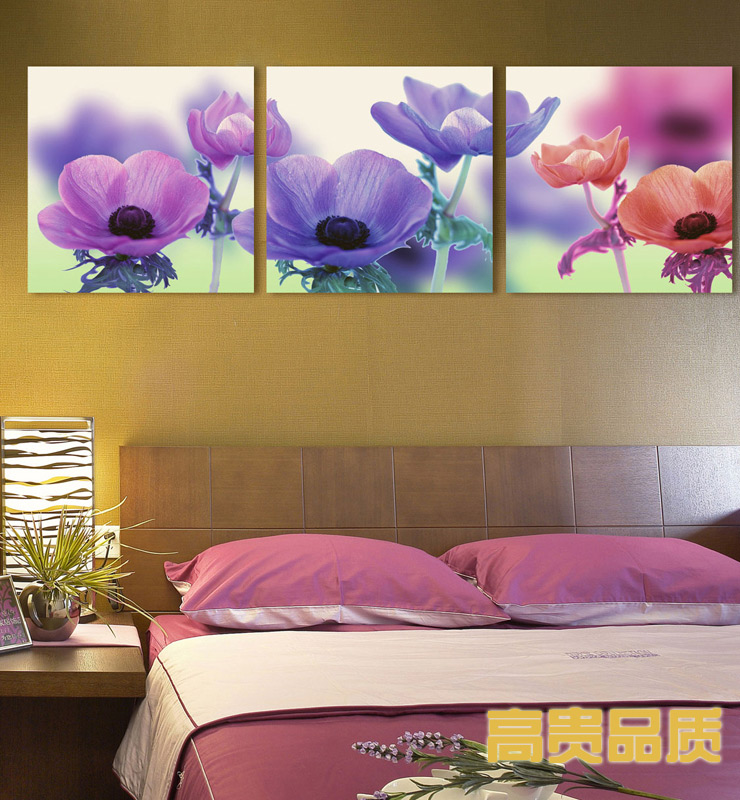
                                        优柯 装饰画现代简约壁画欧式无框画客厅卧室床头咖啡厅酒吧挂画 紫色格桑花三幅 9mm60*60cm(1套)                