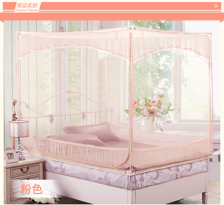 凯盛家纺 三开门宫廷方顶蚊帐 加高加粗支架 安妮米色 150*200