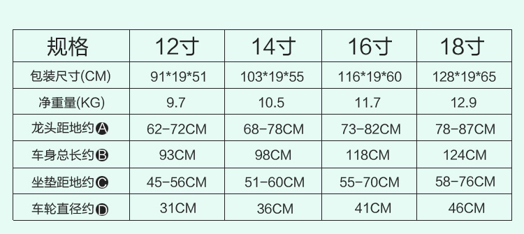 途锐达 宝宝 儿童自行车 12寸14寸16寸18寸男