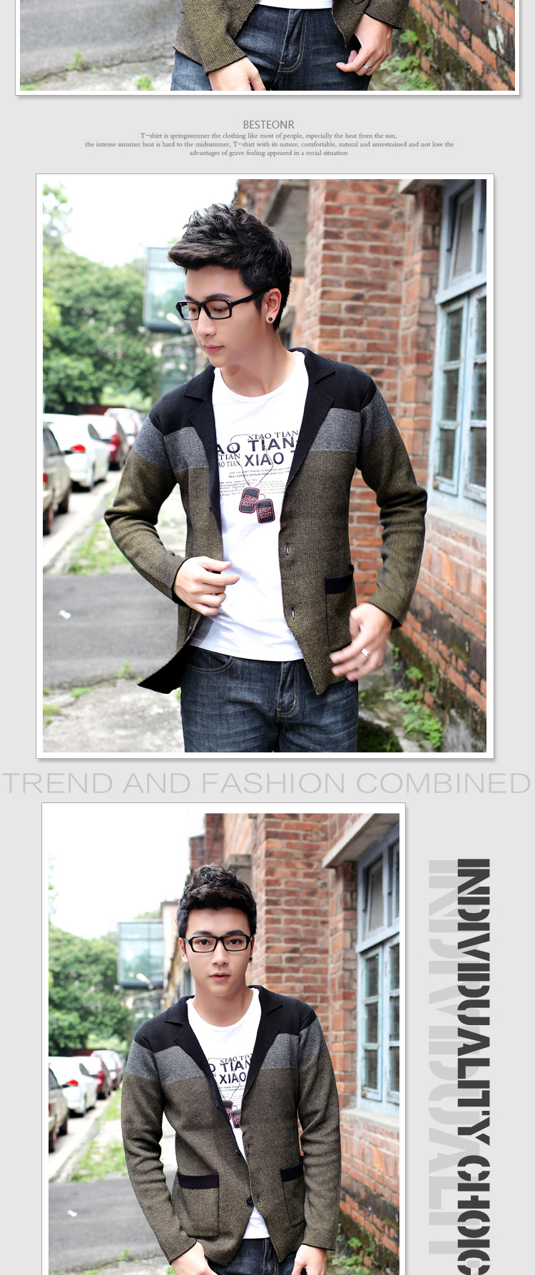 TUOYI2014新款<em>男士</em>毛衣 韩版<em>V领</em>棉线<em>西装</em>领针