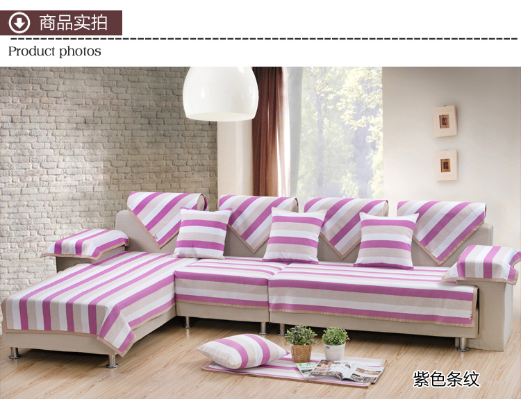 宜麦轩 沙发垫坐垫粗布全棉手工 玫红条纹 双人座100*160cm